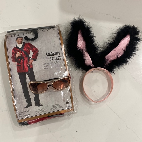 Hugh Hefner costume with playboy bunny ears and Elvis sunglasses Halloween - Picture 1 of 1